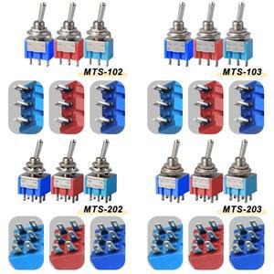 3색 6A 125VAC DPDT 로커 스위치 MTS-102 103 203 토글 6mm 미니 소형 (방수 캡 포함)