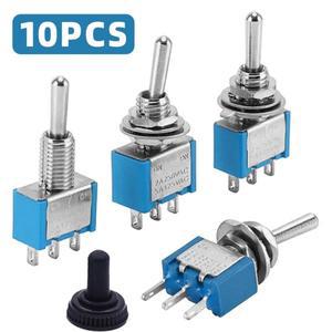 10피스 라이트 블루 소형 토글 스위치 MTS-102/103/202/203 3 핀 6 로커 전원 ON-OFF-ON / 방수 캡