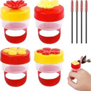 Pawfly 4pcs 손에 들고 청소용 브러시가 있는 벌새 모이통 야외용 미니 플라워 핸드헬드 플라스틱 링 핸드