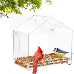 강력한 흡입 컵과 자가 접착 기능이 있는 창문 새 모이통 더 넓은 시야를 위한 투명 야외 고양이를 다람쥐