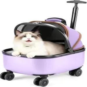 바퀴 달린 레케리스 고양이 캐리어 (보라색) 사교 모임을 위한 180° 와이드 오픈 롤링 커피숍을
