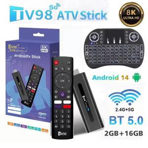 TV98 ATV 스마트 호환 스틱 8K 안드로이드 14 2.4G 5G Wifi 지원 OTA 미디어 플레이어 수신기 BT5.0 2GB 16
