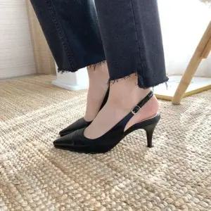 투톤 배색 슬링백 스틸레토 힐 뾰족코 여성 하이힐 스트랩 구두 (WFJ5TOK)