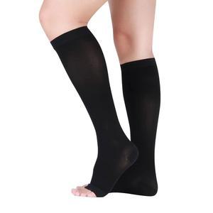 린 퍼포먼스 20-30mmHg 여성용 의료용 압박 양말과 남성용 무릎 하이 오픈 토 스타킹 정맥류 부종 다리(M, 블랙)