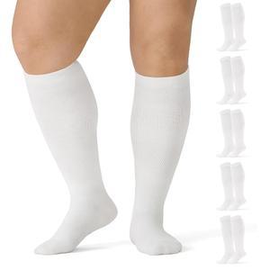 사니리플 5켤레 플러스 사이즈 압박 양말 여성 남성용 15-20mmHg 와이드 종아리 무릎 하이 서포트 순환 양말
