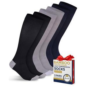 펨브룩 대나무 비스코스 라이트 컴프레션 양말 - 3켤레 | 8-15mmhg 컴프레션 양말 | 무릎 하이 컴포트 서포트 양말