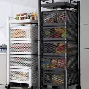 수납 다층 바구니 선반 카트 주방 5단 회전 사각(3단블랙) 보관 4단