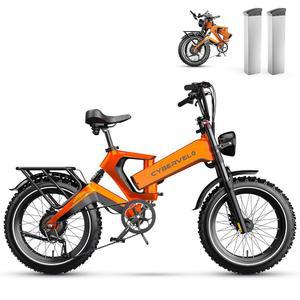 사이버벨로 1000W(피크 2000W) 접이식 전기 자전거, 35mph 100마일, 48V 25Ah 탈착식 배터리, 20인치 x 4.0 팻 타이어 8단 마운틴 E-바이크, 통근용 에빅