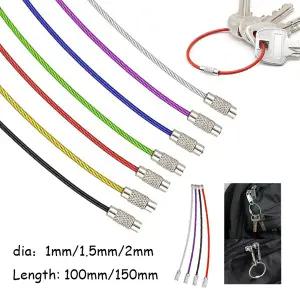 10개 101520cm 스테인리스 스틸 키체인 태그 로프 와이어 케이블 루프 나사 잠금 장치 링 키 키링 원형 캠