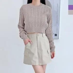 꽈배기 여성 니트 CAT 케이블 상의 라운드넥 (KYR-WFH6ANB)