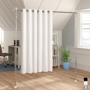 방 칸막이 커튼봉, 바닥부터 천장까지 드릴링 없이 매달린 공간 분리기, 프라이버시를 위한 독립형 벽 분리 헤비 듀티 분리, 28-70인치(W) 48-120인치(H)