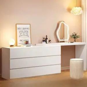 ㄱ자 화장대 책상 원목 수납 침실 메이크업 확장형 콘솔 데스크 의자 세트