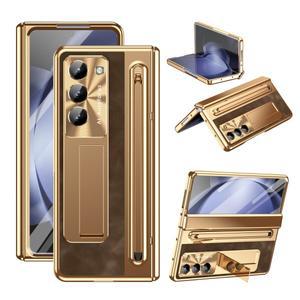 삼성 갤럭시 Z 폴드 7 6 5 4 3용 360도 풀커버 힌지 케이스, 정품 가죽 터치펜 포함, 강화유리 필름