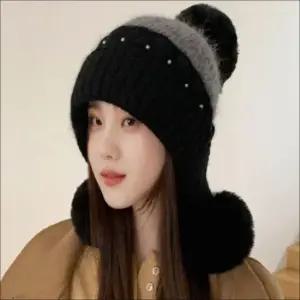 기모 여자 비니 방울 귀달이 안감 모자 니트 겨울