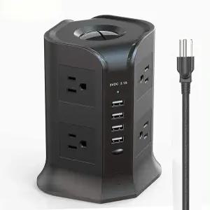 AFPSDLFJDLS 스마트 타워 파워 스트립 수직 서지 보호기 콘센트 8방향 AC 소켓 미국 전기 플러그 어댑터