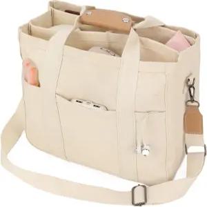 Barsine 여성 미니멀리스트 토트백 멀티 포켓 데일리 숄더백 튼튼한 캔버스 직장 성경 휴대용 핸드백