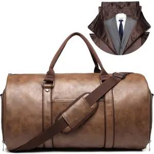 볼로스타 여행용 가죽 의류 더플백 컨버터블 남성 정장 여행 가방 신발 수납 공간 방수 기능 비즈니스