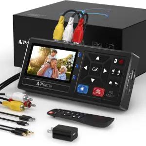 Portta VHS-디지털 변환기 원격 비디오-디지털 레코더 VHS VCR DVR DVD Hi8 미니 DV 플레이어 캠코더 게임