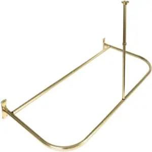 60 x 25인치. 독립형 욕조 천장 지지대가 있는 방청 알루미늄 D자형 샤워봉 금색 - 대형