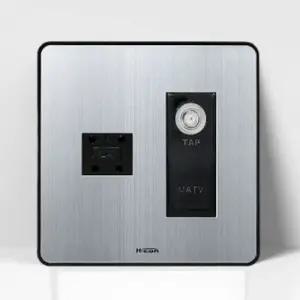 MATV 2방 4P 콘센트 커버 스위치 실버 2개용