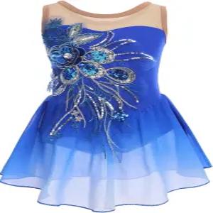 여자 피겨 스케이팅 원피스 - 대회 의상 세퀸 플라워 메시 스 발레 댄스 레오타드