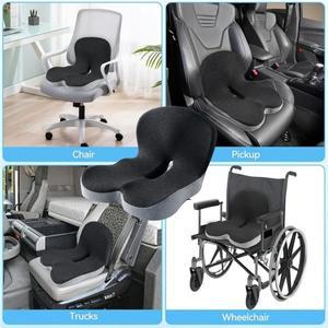 등받이가 있는 인체공학적 좌석 쿠션  장시간 앉기  자동차 운전  책상 작업에 적합  자세 교정 기능이 세
