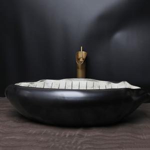 라포식 케마이디 아트 세라믹 욕실 세면대 세트 잎 모양 세면기 폭포형 앤틱 황동 수전 및 배수구  고급 도