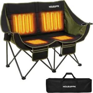 온열 캠핑 의자 오버사이즈 더블 2인용 잔디밭 사냥 피크닉 접이식 야외 스포츠 750파운드 지원 배터리