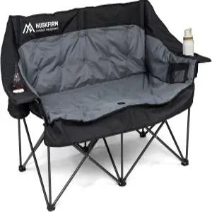 더블 캠핑 의자 오버사이즈 패딩 접이식 컵 홀더와 사이드 포켓 스포츠 낚시 해변 블랙 헤비 듀티 야외