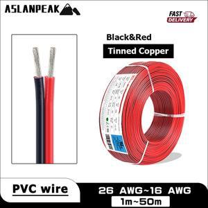 UL2468 26-16AWG 1-50m 검정색 빨간색 2핀 케이블 PVC 전자 와이어 LED 12V 전원 전기 연장선 자동차 스피