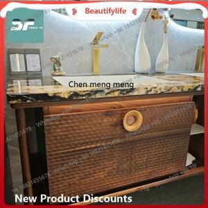 라포식 B67 빌라 앤티크 고급   석재 욕실 캐비닛 세트 세면대 원목 페인트