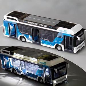럭셔리 신에너지 전기 공항 비즈니스 버스 합금 자동차 모형 다이캐스트 투어 시티 사운드 및 키즈 장난감