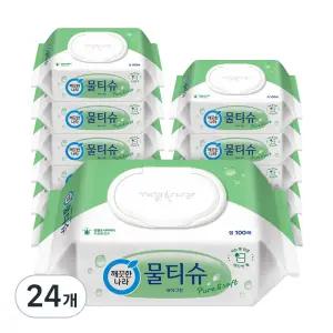 깨끗한나라 퓨어 대용량 휴대용 그린 물티슈 캡형 100매 24개