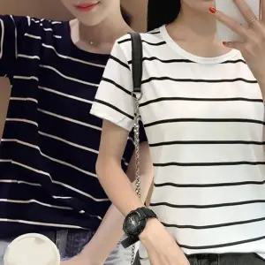 고품질 줄무늬 여자반팔티 여름반팔티 여자여름티셔츠 여 (WFK6PH2)