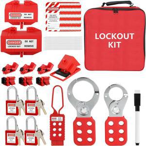[미국배송] 잠금 태그아웃 키트 전기 로또 33PCS - 안전 장치 클램프 온 회로 차단기 잠금 그룹 해프 태그 범용 다극 및 빨간색 휴대용 가방