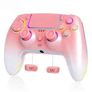 Pro / -5 PC Mac용 JUNHUAN 무선 핑크 화이트 그라디언트 컨트롤러, 홀 효과 조이스틱 백 패들 쿨 RGB 센서 TURBO 3 5mm 오디오 잭 - 내장 스피커로 P-S5 콘솔 지원