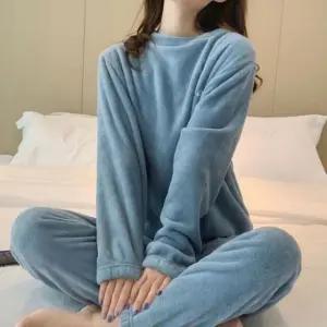 도톰한 여성 긴팔 극세사 실내복 겨울 수면 잠옷 세트 기모 가을 바지 커플 잠옷 극세사 따뜻한 남자