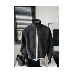 키체샵 남성 항공 점퍼 나염PU피코트 가을 겨울 숏 가죽자켓 상의 HO4