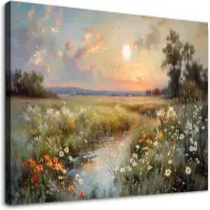 하이데코라트 빈티지 농가 야생화 벽 그림 거실 장식용 캔버스 예술 침실 사무실 자연 풍경 아트 에스테틱