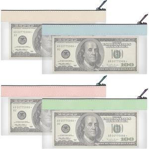 [미국배송] 지퍼가 달린 머니백 현금 봉투 7.6 X 3.7인치 캐시백 머니 파우치 투명 은행 입금 가방 4가지 색상의 다목적 수표 지갑(4팩)