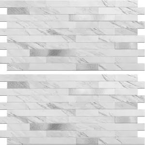 헤이븐리 필 앤 스틱 타일 방수 탈착식 PVC 벽 스티커 3D 가짜 스톤 마블 벽돌 흰색 액센트 패널(화이트 -