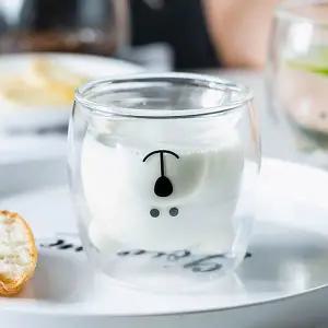 [골드스마일]로하티 행복카페 이중 유리컵 내열 곰돌이 동물컵