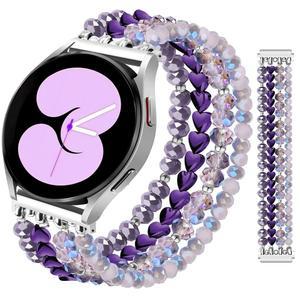 JR DM 비즈 브레이슬릿 갤럭시 워치 7 / 6 5 4 액티브 2 40mm 44mm 클래식 43mm 47mm 프로 45mm 42mm 46mm, 여성용 드레시 엘라스틱 핸드메이드 20mm 스트랩