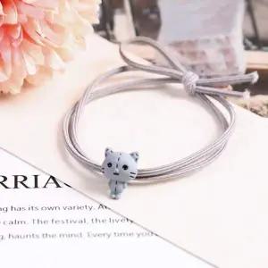 [골드스마일]일상헤어밴드 묶음머리 데일리 회색고양이 스티치 리본머리끈