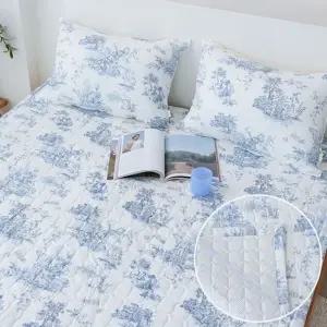 뜨왈 패턴 광목 30수 밴딩패드 Q 블루 단품 침대패드 광목침대패드 퀸침대패드