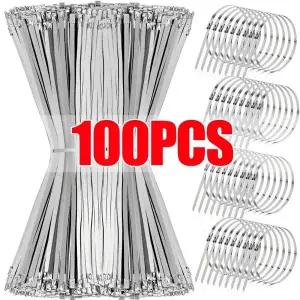 20-100Pcs 스테인레스 스틸 케이블 배기 랩 코팅 잠금 헤비 듀티 다 자동 잠금 금속 케이블 와이어 지퍼 타