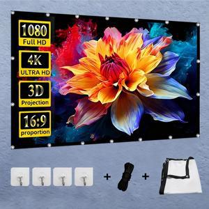 XIAOHUI  흰색 그리드 안티 라이트 스크린 휴대용 프로젝터 60-180인치 홈 오피스 16:9 비율