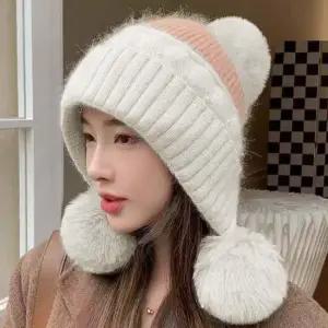 여자 니트 왕방울 모자 기모 방한 비니 3컬러
