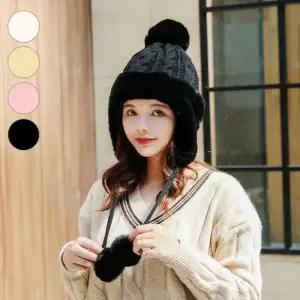인조퍼 방울비니 기모 귀달이 여자모자