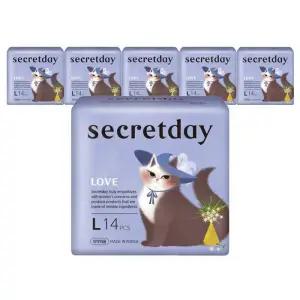 [시크릿데이] 시크릿데이 러브 날개형 생리대 대형 14Px6팩